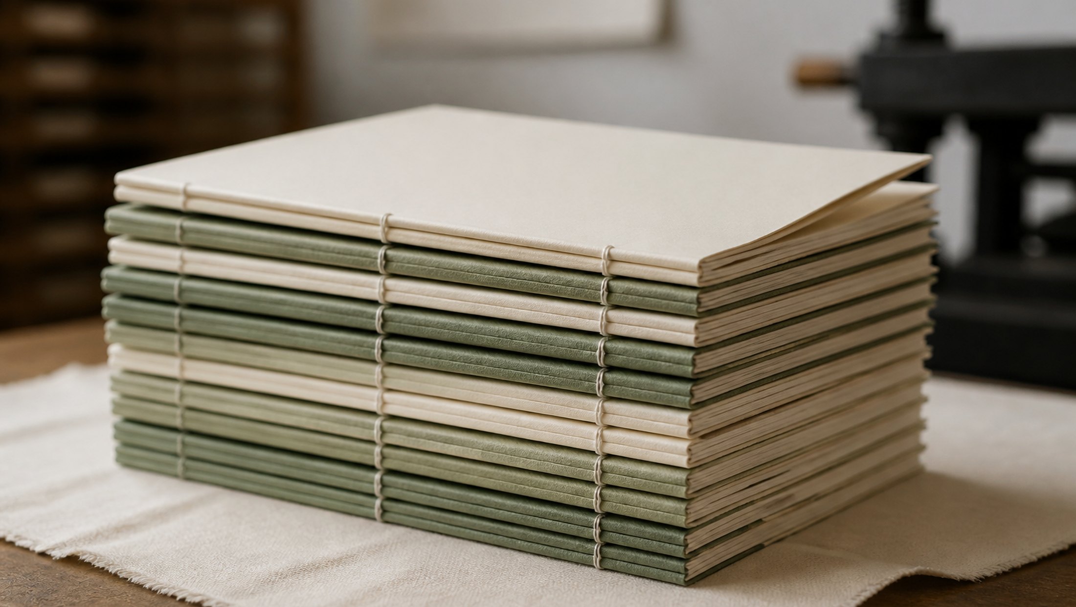 Project Three, image 3. An editorial table — paper, thread and a slow grid.