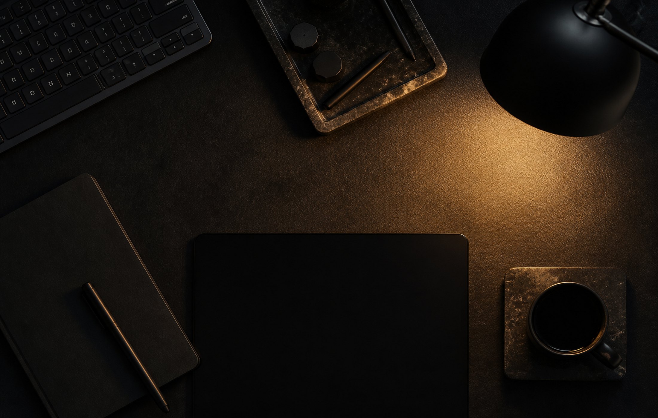 Project Four, image 1. A digital mood — dark wood, a screen, and quiet type.