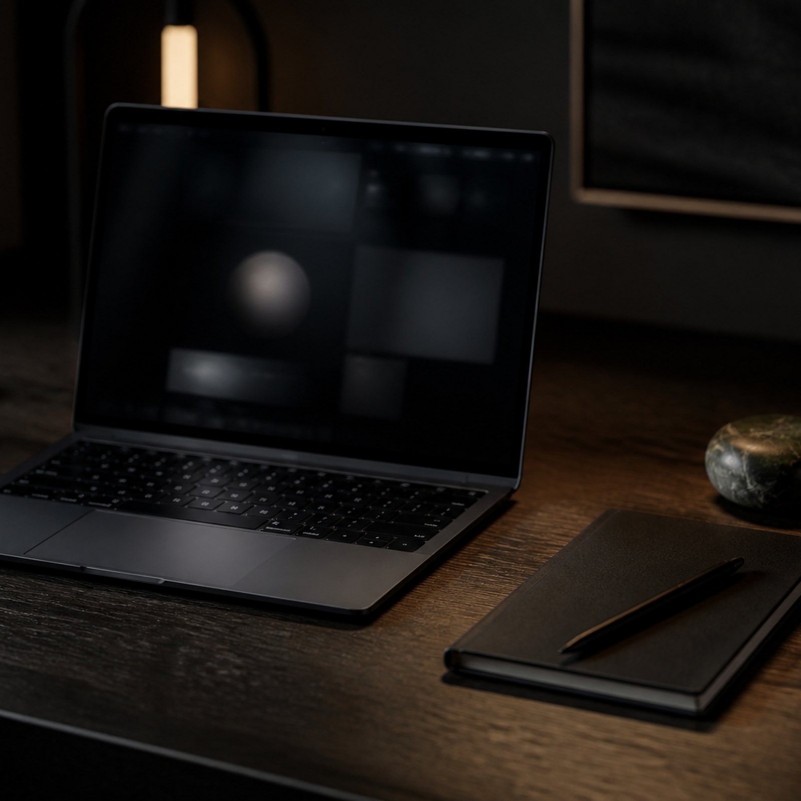 Project Four, image 2. A digital mood — dark wood, a screen, and quiet type.